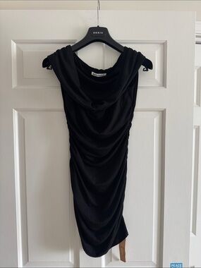 Reformation Black Draped Cowl Neck Mini Dress